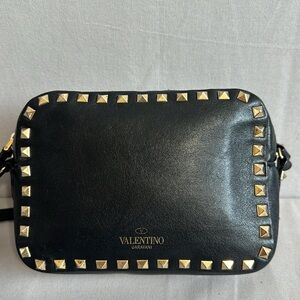 Valentino Black Leather Rockstud Camera Bag